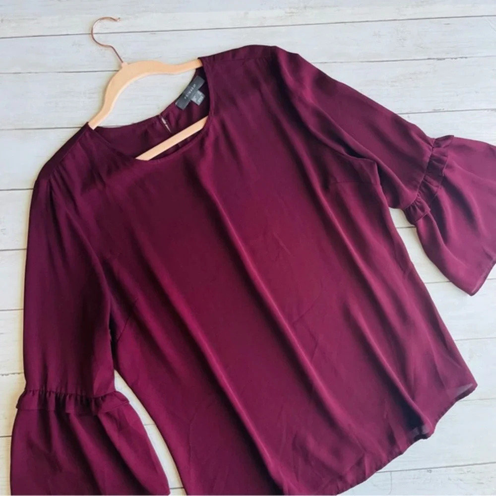 PRIMARK Burgundy Bell Sleeve Top Size 12